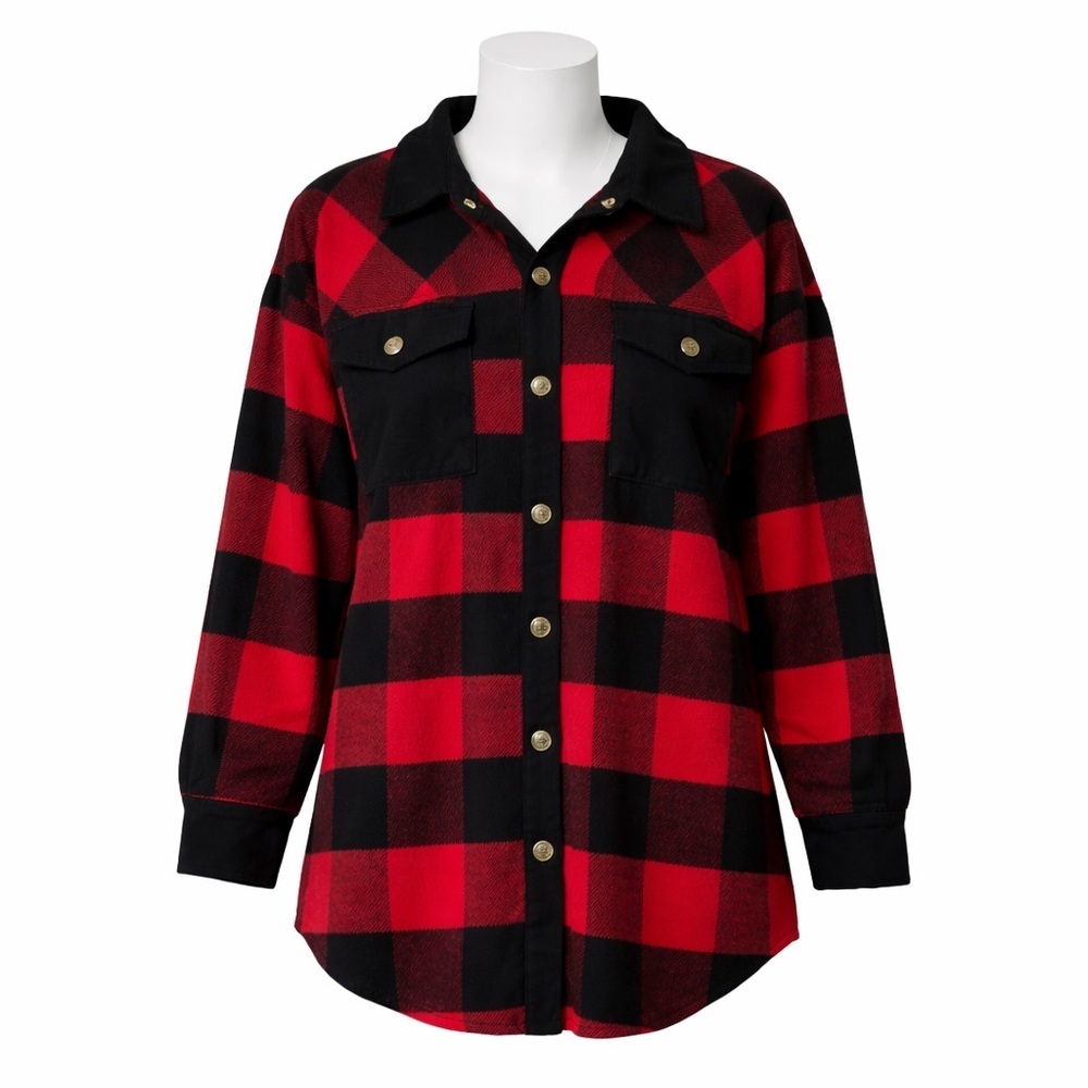 Size‎ L Haptics Women’s Red Black Buffalo Plaid Shacket Button Front